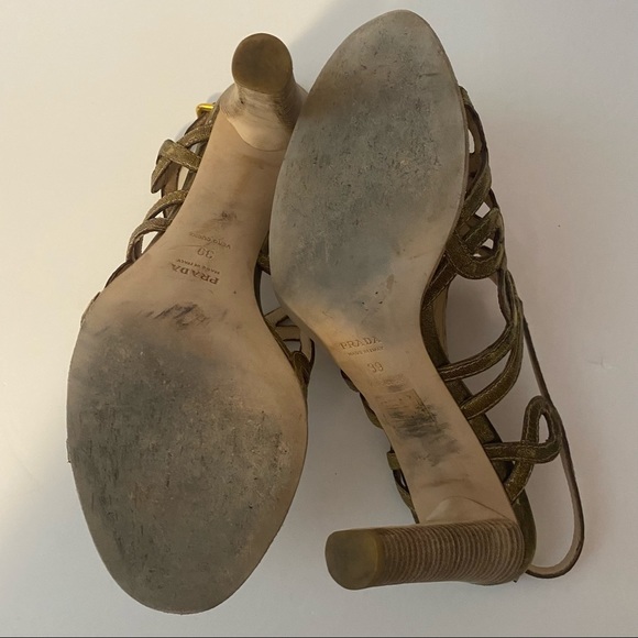 Prada Gold Cage Strap Dress Heels Size 39 - Picture 6 of 11